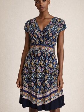 Monsoon Pablo Contrast Print Hanky Hem Midi Dress